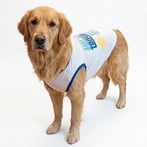 Buttons & Bones Large Dog Tank Top Sun's Out Tongue's Out Blue Trim Pet Shirt